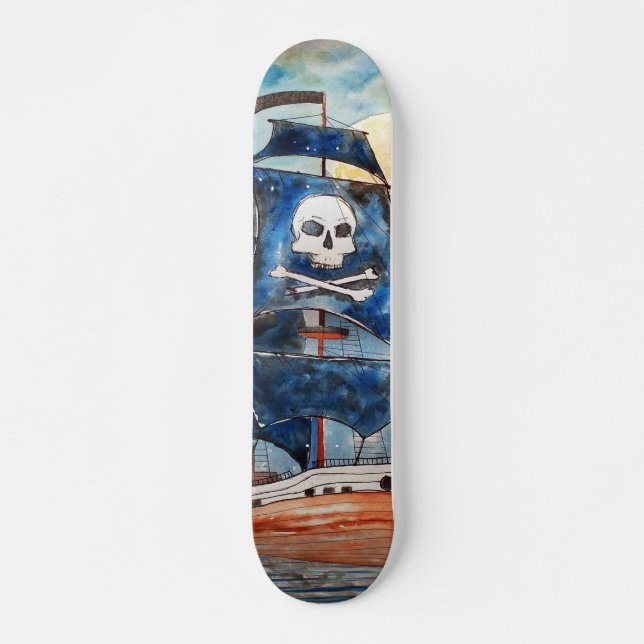 Skateboard Barco pirata con luna llena (Frente)