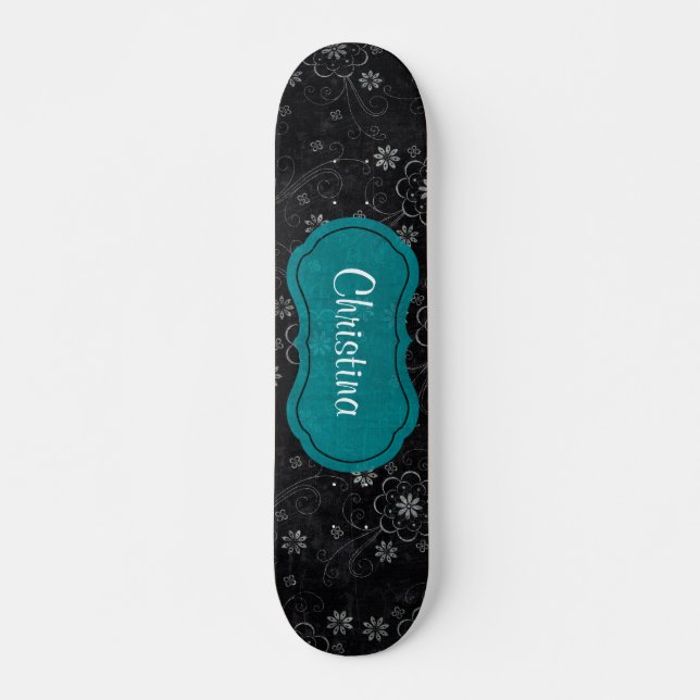 Skateboard Black Floral Old School (Frente)