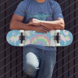 Skateboard Blue Rainbow Unicorn