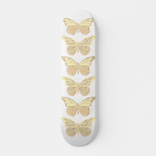 Skateboard Borboletas Brilho Ouro Amarelo (Frente)