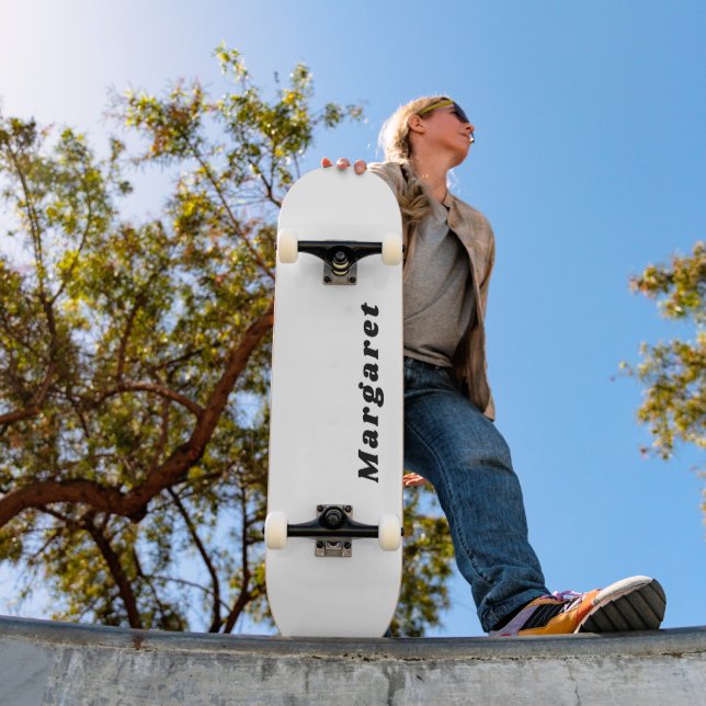 Skateboard Branco Sólido com Seu Nome com Estilo (Ao ar livre 1)