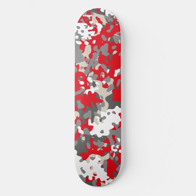 Skateboard Camo Vermelho Preto Cinza Branco (Frente)