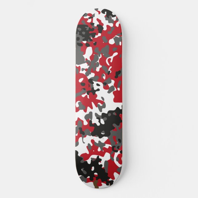 Skateboard Camuflado Vermelho Preto Cinza Branco (Frente)