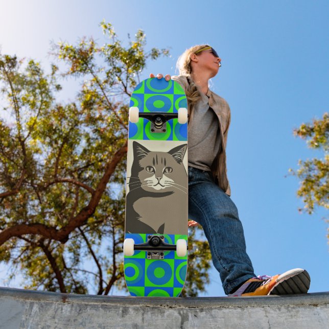 SKATEBOARD cinza CAT ART (Ao ar livre 1)