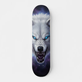 Skateboard com cabeça de lobo branco rosnando