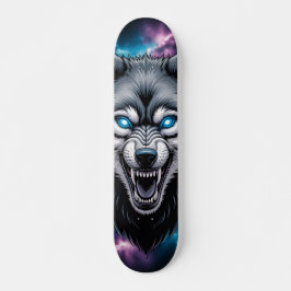 Skateboard com cabeça de lobo rosnando