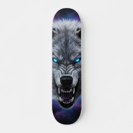 Skateboard com cabeça de lobo rosnando