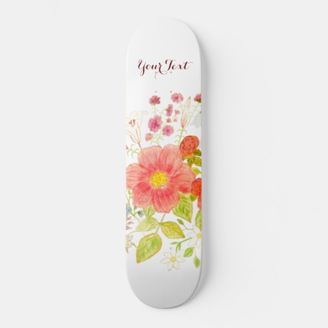 Skateboard com Flores de Verão (Frente)