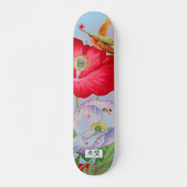 SKATEBOARD COM FLORES JAPONESAS E HUMMINGBIRD