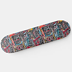 Skateboard com Grafite Amarelo Azul Vermelho