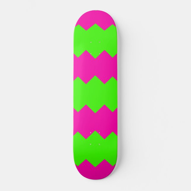 Skateboard com listra em zigue-zague rosa quente e (Frente)