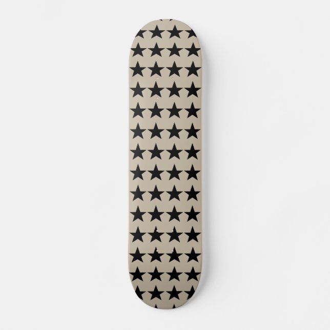 Skateboard com Padrão de Estrelas Bege e Preto (Frente)