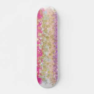 Skateboard com Pontos Ouro Rosa e Roxo