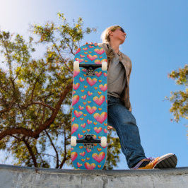 Skateboard Corações Aquarela Multicoloridos