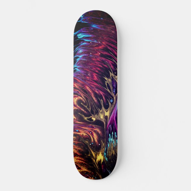 Skateboard Cores Chama Pintura Escovada Abstrata (Frente)