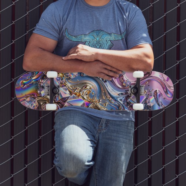Skateboard Cromado Holográfico Arco-íris (Ao ar livre 3)