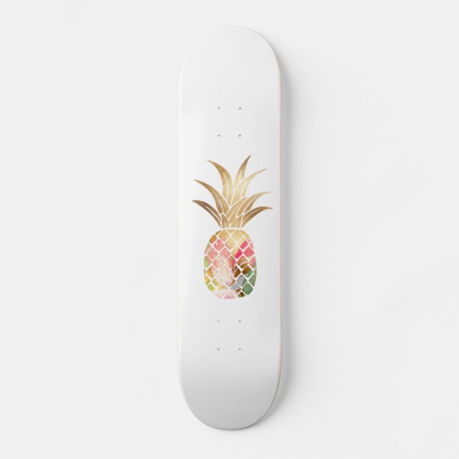 Skateboard de Abacaxi Dourado Aquarela (Frente)