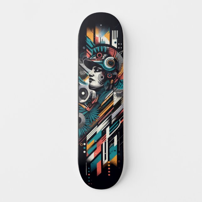 Skateboard de Arte de Rua Tech Retro-Futurista 22 (Frente)