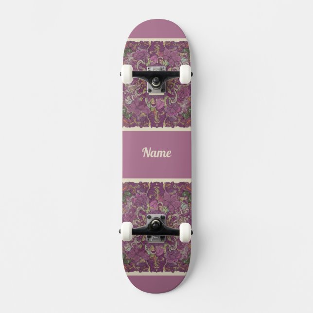 Skateboard de Arte Floral Ameixa Mal-humorada (Frente)