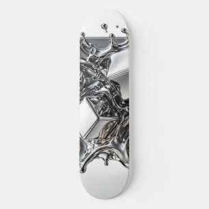 Skateboard de Cromo Líquido - Metal Prata Espelho