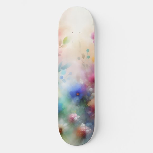 Skateboard de Florais Aquarela Abstratos (Frente)
