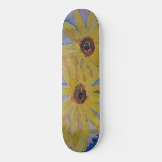 Skateboard de flores amarelas do verão (Frente)