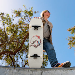 Skateboard de Grinalda Floral de Pássaro em Aquare