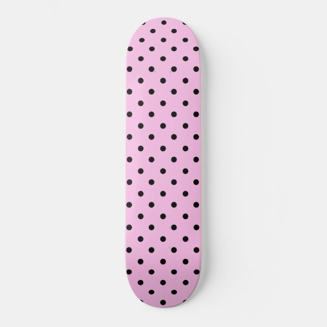 Skateboard de Rosa Claro e Bolinhas Pretas (Frente)