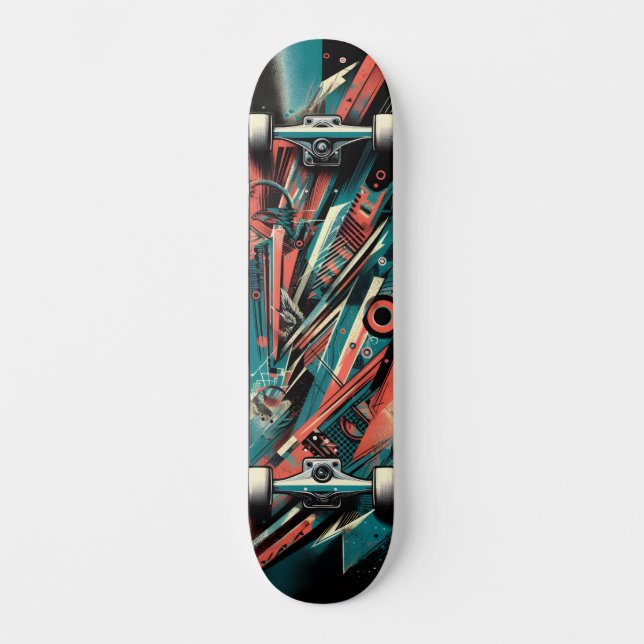 Skateboard de Rua de Arte Retro-Futurista Tech 37 (Frente)