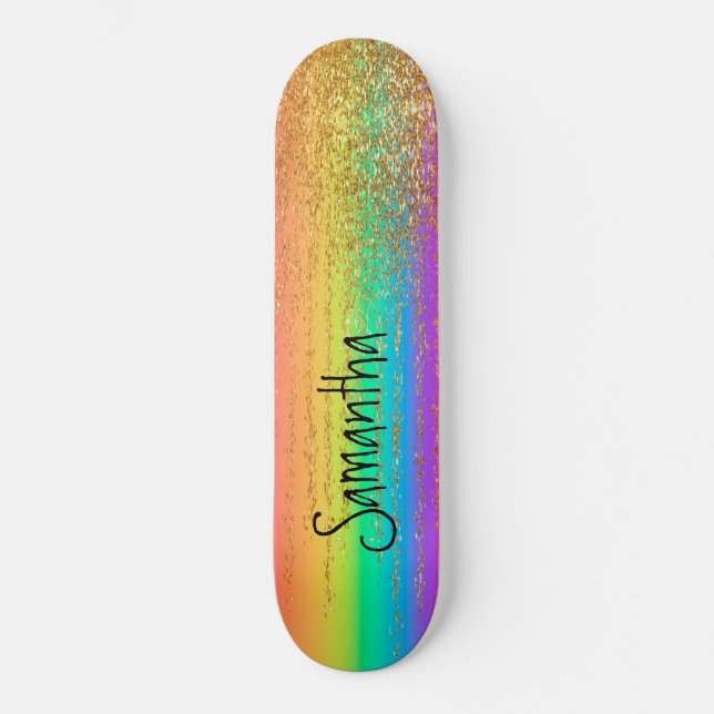 Skateboard Dourado Sparkle Rainbow (Frente)