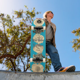 Skateboard Flor Sepia Azul Turquesa