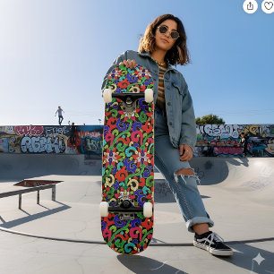 Skateboard Floral Chinês Colorido