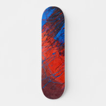 Skateboard Grunge Estático Vermelho Azul