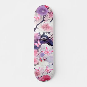 Skateboard Japonês Cherry Blossom e Borboletas
