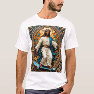 Skateboard Jesus Arte Sagrada Engraçado Camisa Rel