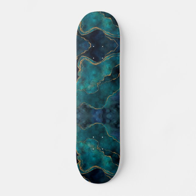 Skateboard - Mármore Azul e Turquesa Com Veio Dour (Frente)
