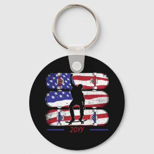 Skateboard Men - USA American Flag Chaveiro