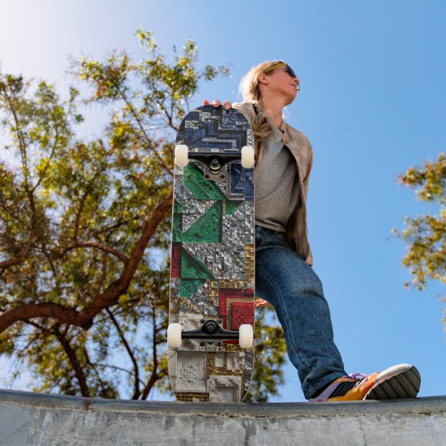 Skateboard Mosaico 3D Colorido - Luxo Moderno (Ao ar livre 1)