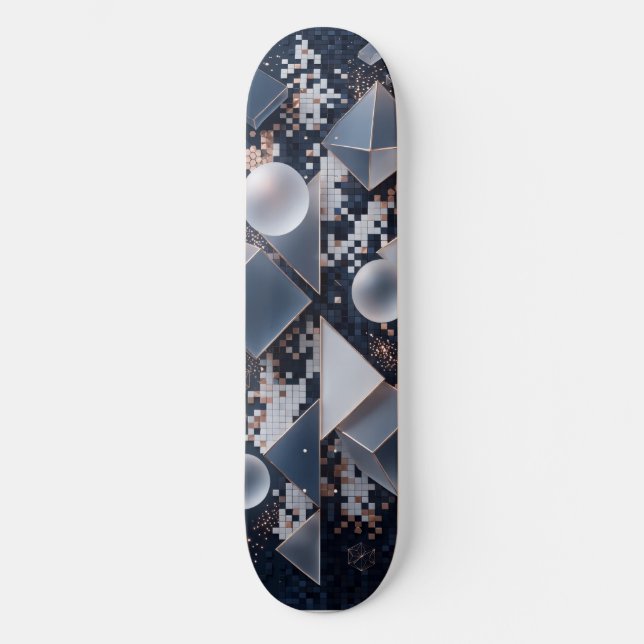 Skateboard Mosaico Geométrico - Triângulo Prateado (Frente)
