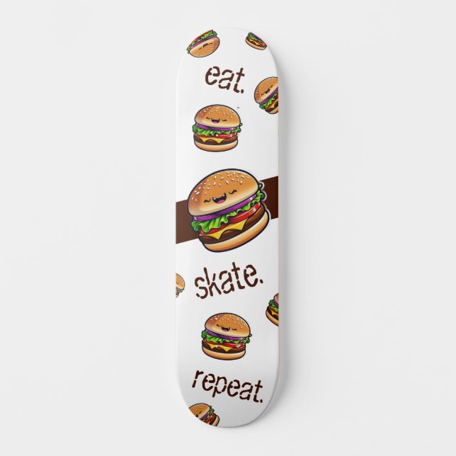 Skateboard motif burger kawaii "eat skate repeat" (Frente)