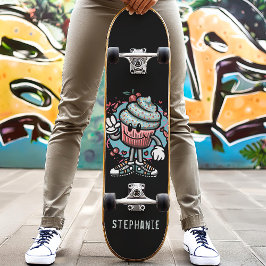 Skateboard Nome Personalizado Cupcake Cereja Fofo