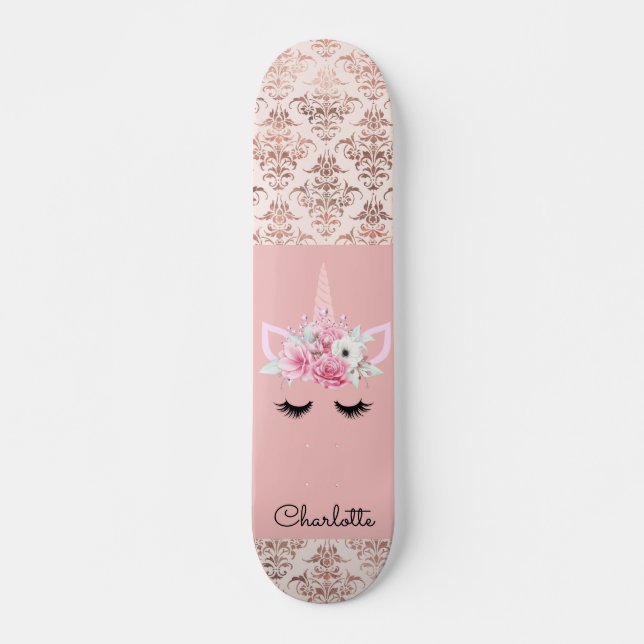Skateboard Personalizado do Unicorn Pin Damask (Frente)