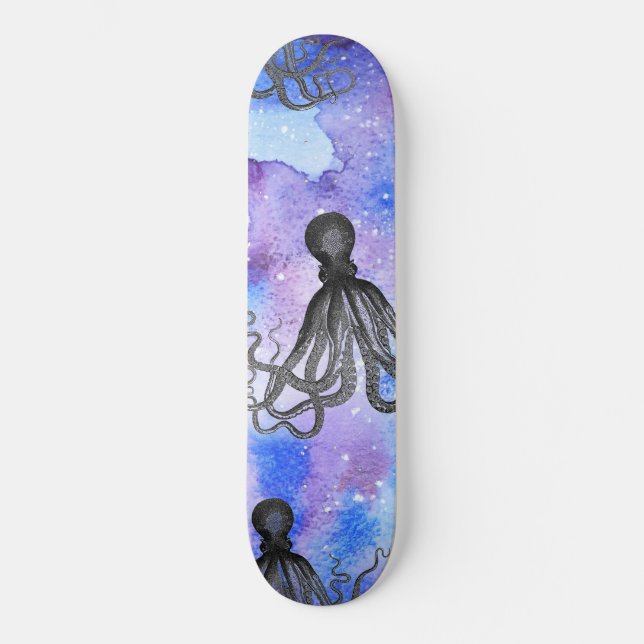 Skateboard - polvo octopus preto e branco (Frente)