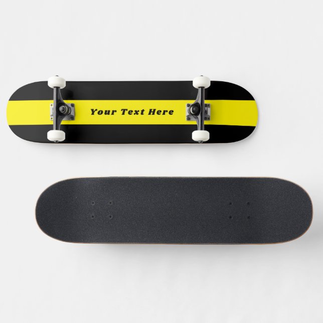 Skateboard Preto Sólido com Sua Mensagem Personali (Horz)