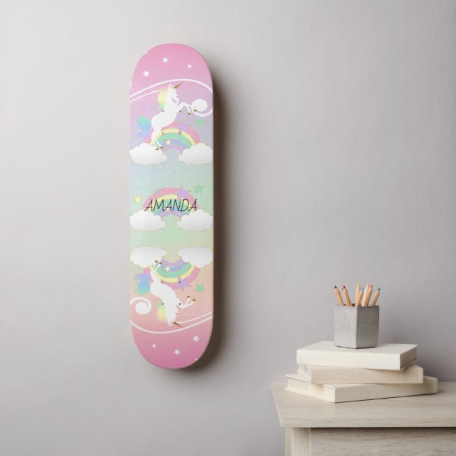 Skateboard Rainbow Unicorns (Arte de parede)