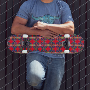 Skateboard Red Diamond Pattern