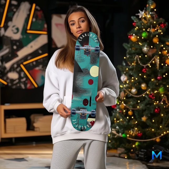 Skateboard Teal e Red Minimalist (Criador carregado)