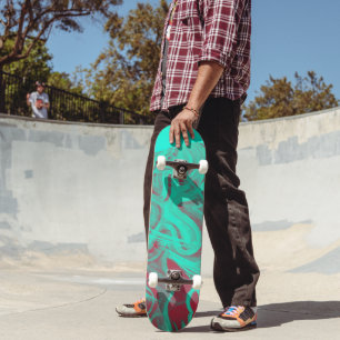 Skateboard Teal e Vermelho