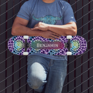Skateboard Tie-Dye Turquesa Verde Roxo Retro