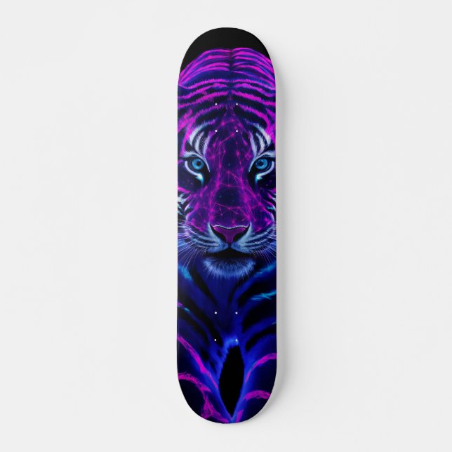 Skateboard Tigre Arístico de Rayas Fucsia  (Frente)